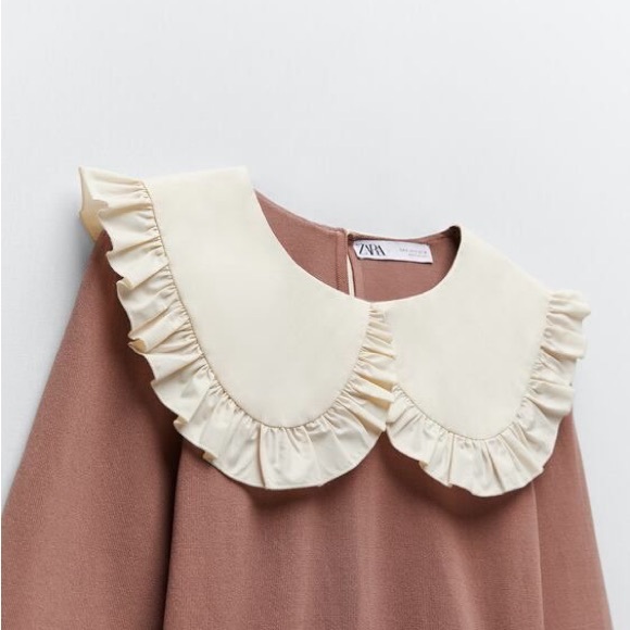 Zara Ruffled Peter Pan Collar Knit Top Blush Pink S - Picture 11 of 15